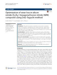 Optimization of Wear Loss in Silicon Nitride (Si3n4)–Hexagonal Boron Nitride (Hbn) Composite Using Doe–Taguchi Method