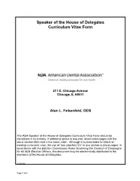 Speaker of the House of Delegates Curriculum Vitae Form