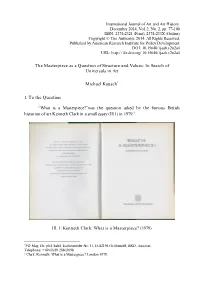 The Masterpiece As a Question of Structure and Values: in Search of Universals in Art