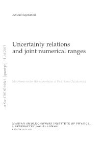 Uncertainty Relations and Joint Numerical Ranges