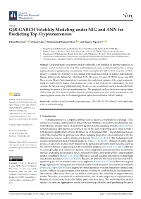 GJR-GARCH Volatility Modeling Under NIG and ANN for Predicting Top Cryptocurrencies