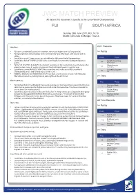 JWC MATCH PREVIEW All Data in This Document Is Specific to the Junior World Championship