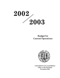 2002-03 Budget for Current Operations and Extramurally Funded Operations (Table)