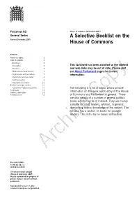 A Selective Booklist on the House of Commons House of Commons Information Office Factsheet G2