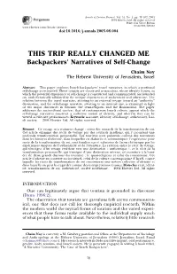Backpackers' Narratives of Self-Change by Chaim