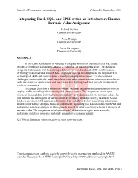 Integrating Excel, SQL, and SPSS Within an Introductory Finance Intrinsic Value Assignment