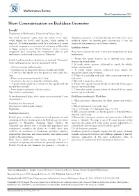 Short Communication on Euclidean Geometry