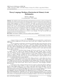 Waray Language Medium of Instruction in Primary Grade Mathematics