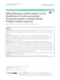 Differential Gene Network Analysis for the Identification of Asthma-Associated Therapeutic Targets in Allergen-Specific T-Helper Memory Responses Niamh M