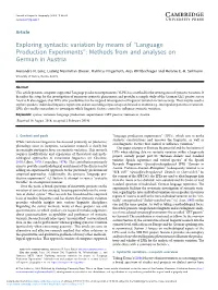 Exploring Syntactic Variation by Means of “Language Production Experiments”: Methods from and Analyses on German in Austria