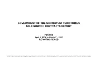 Government of the Northwest Territories Sole Source Contracts Report