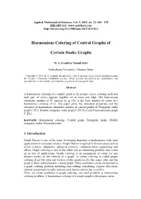 Harmonious Coloring of Central Graphs of Certain Snake Graphs 571