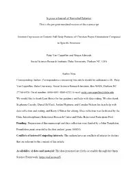 In Press at Journal of Nonverbal Behavior This Is the Pre-Print Unedited Version of the Manuscript Emotion Expression in Context
