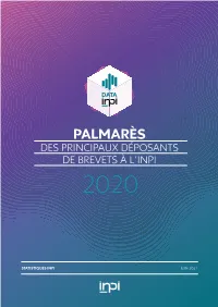 Palmarès Des Principaux Déposants De Brevets À L’Inpi 2020