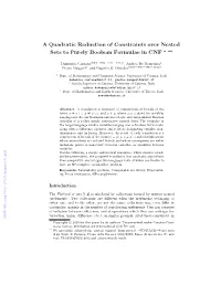 A Quadratic Reduction of Constraints Over Nested Sets to Purely Boolean Formulae in CNF ? ??