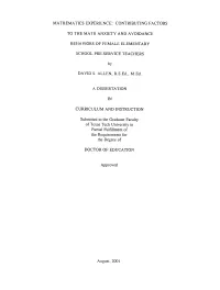 Mathematics Experience: Contributing Factors To