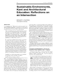 Sustainable Environments, Kant and Architectural Education: Reflections on an Intersection