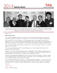 2014 Annual Report Progress in the Fight for Better Treatment, a Vaccine, and a Cure for Aids
