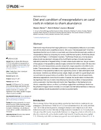 Diet and Condition of Mesopredators on Coral Reefs in Relation to Shark Abundance