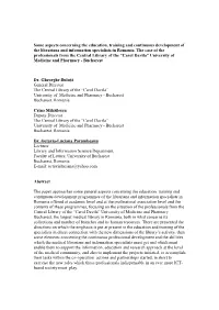 Some Aspects Concerning the Education, Training and Continuous Development of the Librarians and Information Specialists in Romania