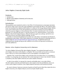 Johns Hopkins University Style Guide Contents Introduction Names