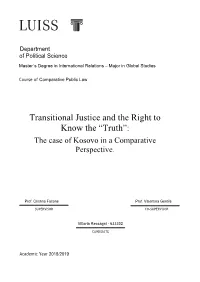 Transitional Justice and the Right to Know the “Truth”: the Case of Kosovo in a Comparative Perspective