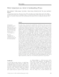 Water Temperature As a Factor in Handwashing Efficacy