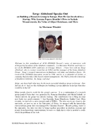 SIGMOD Record’S Series of Interviews with Distinguished Members of the Database Community