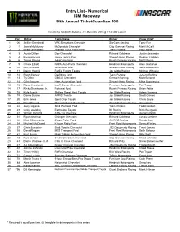 Entry List - Numerical ISM Raceway 14Th Annual Ticketguardian 500