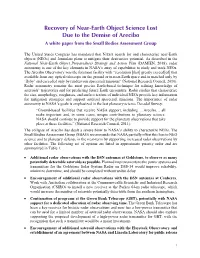 Recovery of Near-Earth Object Science Lost Due to the Demise of Arecibo a White Paper from the Small Bodies Assessment Group