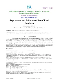 Supremum and Infimum of Set of Real Numbers