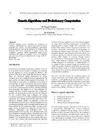 Genetic Algorithms and Evolutionary Computation