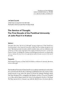 The Service of Thought. the First Decade of the Pontifical University of John Paul II in Krakow