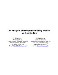 An Analysis of Hamptonese Using Hidden Markov Models