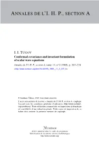 Conformal Covariance and Invariant Formulation of Scalar Wave Equations Annales De L’I