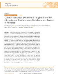 Cultural Additivity: Behavioural Insights from the Interaction of Confucianism, Buddhism and Taoism in Folktales
