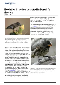 Evolution in Action Detected in Darwin's Finches 21 April 2016