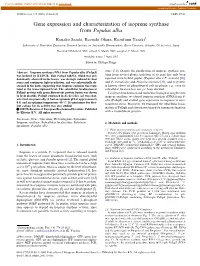 Gene Expression and Characterization of Isoprene Synthase from Populus Alba