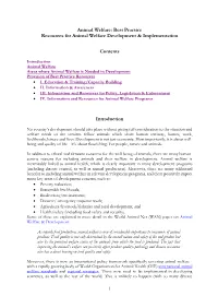 Best Practice Resources for Animal Welfare Development & Implementation Contents Introduction