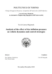 POLITECNICO DI TORINO Analysis of the Effect of Tire Inflation Pressure on Vehicle Dynamics and Control Strategies