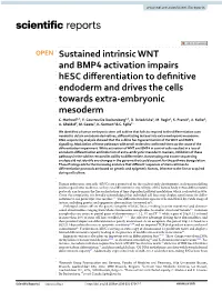 Sustained Intrinsic WNT and BMP4 Activation Impairs Hesc Diferentiation to Defnitive Endoderm and Drives the Cells Towards Extra‑Embryonic Mesoderm C