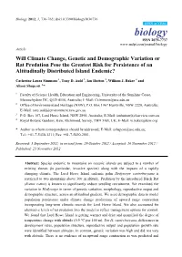 Will Climate Change, Genetic and Demographic Variation Or Rat Predation Pose the Greatest Risk for Persistence of an Altitudinally Distributed Island Endemic?