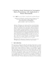 A Ranking Model Motivated by Nonnegative Matrix Factorization with Applications to Tennis Tournaments 1 Introduction
