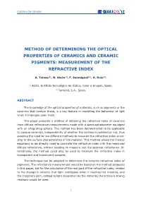 Method of Determining the Optical Properties of Ceramics and Ceramic Pigments: Measurement of the Refractive Index