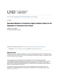 Speciation Behavior of Americium Higher Oxidation States for the Separation of Americium from Curium