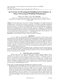 An Overview of 3-D Geological Modelling Part II. Summary of Major 3-D Geological Modelling Methodologies