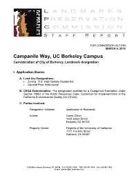 Campanile Way, UC Berkeley Campus Consideration of City of Berkeley, Landmark Designation