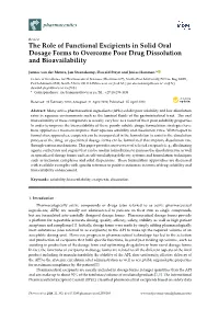 The Role of Functional Excipients in Solid Oral Dosage Forms to Overcome Poor Drug Dissolution and Bioavailability