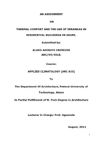 An Assignment on Thermal Comfort and the Use Of