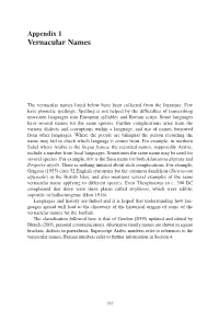 Appendix 1 Vernacular Names
